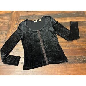 Moda Intl Vintage Y2K Black Velvet Long Sleeve Top Goth Peasant Whimsy Women's L